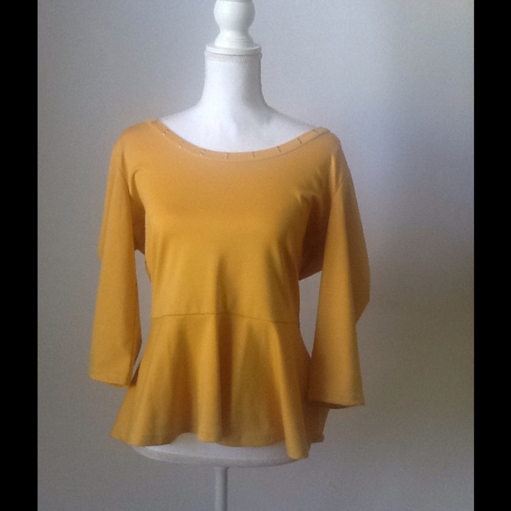 Nicki Minaj 3/4 Sleeve Mustard Yellow Peplum Top